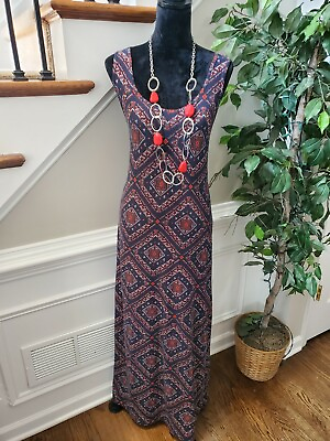Hype Women#x27;s Blue Polyester Scoop Neck Sleeveless Casual Long Maxi Dress Large $28.00