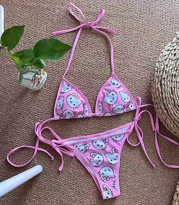 #ad New Hello Kitty Bikini Set Swimwear Women Girls Bra Thong Girls Underwear Kawaii $19.99