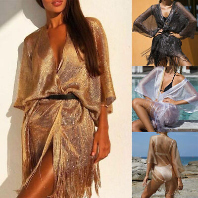 #ad #ad Women Summer Beach Dress Swimwear Bikini Cover Up Mini Tasselled Sarong Sundress $24.24