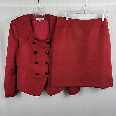 #ad Antonio Melani Red Skirt Suit Side 14* Textured Fabric Pencil Skirt NEW $44.95