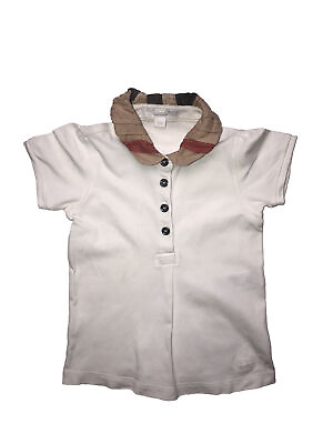 #ad Burberry Children Girls White Polo Shirt Ruched Check Collar Puff Sleeve 98cm 3Y $65.00