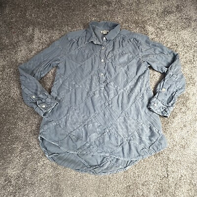 #ad Sundance Blouse Womens Medium Blue Quilted Textured Button Up Long Cotton Boho $20.97