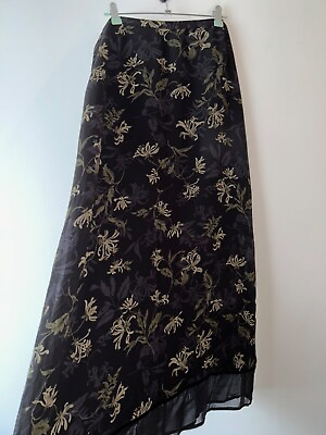 Vintage Bohemian Skirt Long Black Floral Lined FLAW Size 14 16 Gypsy Boho Work GBP 19.99