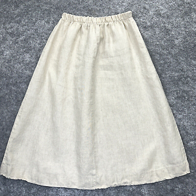 CP Shades Linen Skirt Womens Small Elastic Waist Midi Length Modest Oatmeal $29.95