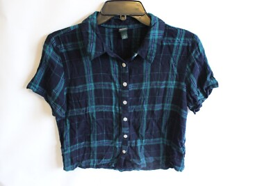 #ad WILD FABLE Cute Summer Plaid Short Sleeve Collared Button UP Top Womens Size M $8.50