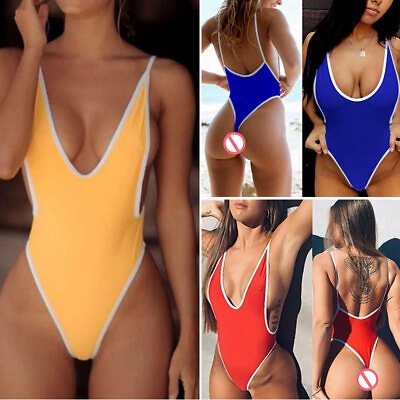#ad Womens Backless Monokini One Piece Bikini Swimwear Beach Plain Swimsuit G String $5.29