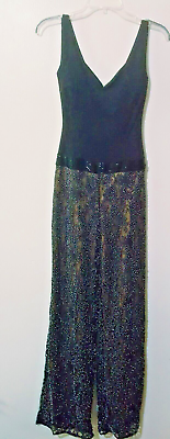 #ad Jovani Black Beaded Jumpsuit Evening Party Size 6 $225.00