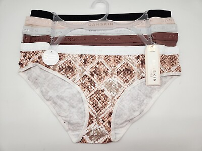 #ad DANSKIN 5 Pack Women#x27;s M XL Cotton Bikini Panties Black Beige Brown Gray Prints $29.95