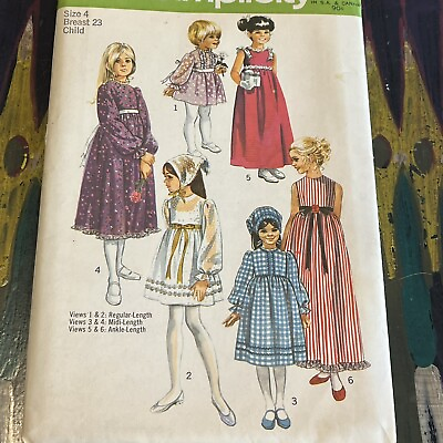#ad Vintage 1970s Simplicity 9133 Girls Boho Dress Scarf Sewing Pattern 4 UNCUT $10.00