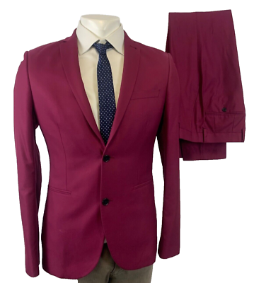 #ad NEXT SUIT 38 LONG PINK Raspberry Formal Jacket Trousers 32 W 31 L Skinny Fit GBP 47.98