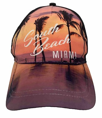 #ad South Beach Miami Palm Tree Beach Graphic Brim Adjustable Cap Hat $13.77