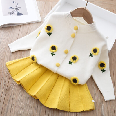 #ad Kids Girls Set Knitted sweater top Pleated skirt Gown Dress 2pcs Clothing Sets $65.10