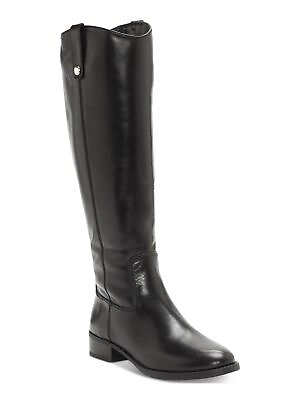 #ad INC Womens Black V Wide Calf Fawne Toe Block Heel Leather Riding Boot 7 W WC $101.99