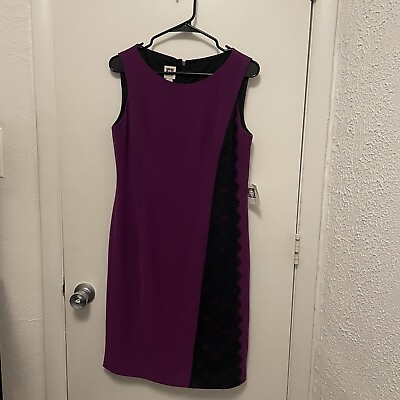 #ad Anne klein Purple Black Lace Sleeveless Career Dress Cocktail Size 8 $20.99