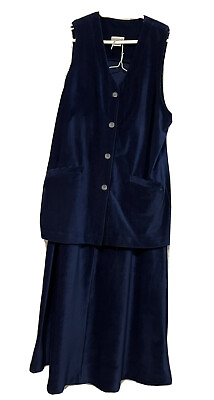 #ad Coldwater Creek Womens XL 2 Piece Skirt Set Blue Corduroy Button up Vest Stretch $25.99