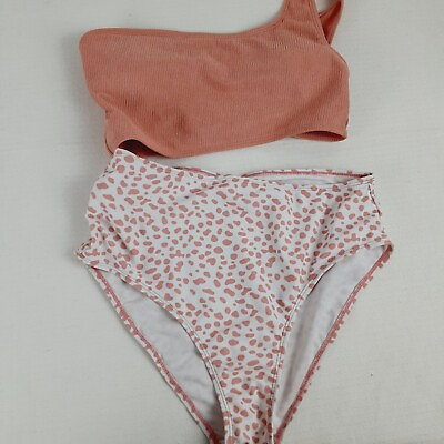 #ad Junior Girls One Piece Geometric Swimsuit Open Stomach Size Medium Age13 14 Teen $9.97