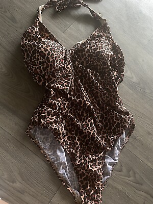 #ad Kona Sol Bikini One Piece Top Tankini Swimsuit Bathing Tie Cheetah 24W W $19.99
