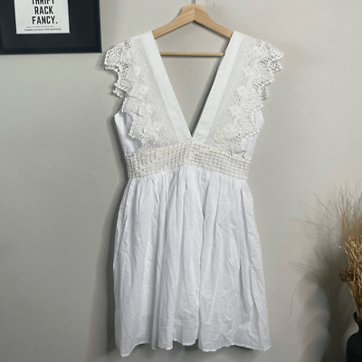 #ad NEW Anthropologie Place Nationale Dress Lace Mini White Boho Dress Size 2 M $143.50