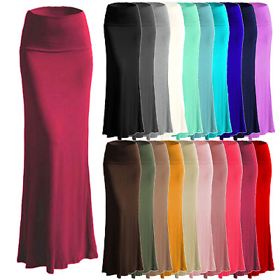 Women#x27;s A line Full Length Rayon Span Maxi Skirt Size:S 5X PLUS Made in USA $20.99