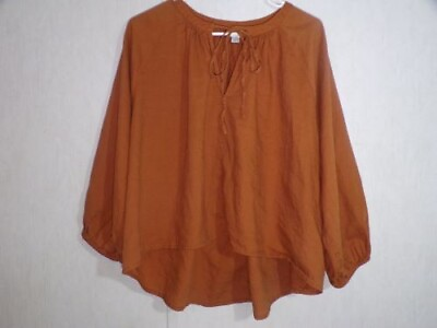 #ad A New Day Womens Blouse Top Size M Rust Linen Blend Boho Lagenlook Peasant Flowy $9.99