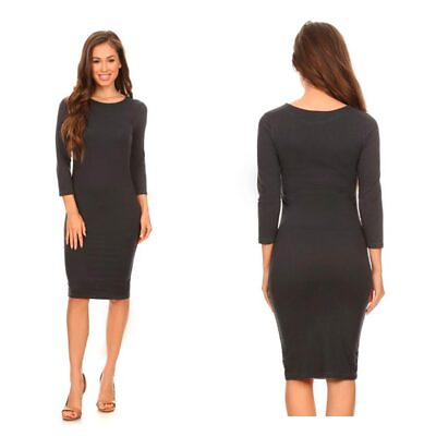 #ad Women Cocktail Bodycon Dress Casual Party 3 4 Long Sleeve Stretch Pencil Black M $13.75