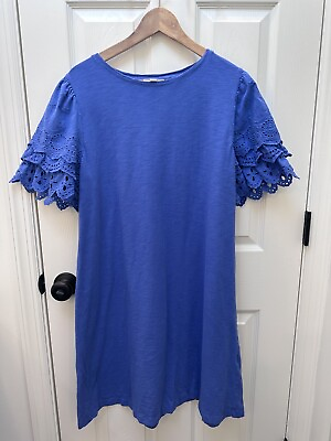 #ad Chico’s Periwinkle Blue Eyelet Knit Short Spring Summer Dress Size XL $22.95