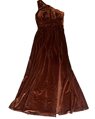 #ad Pomuyoo XS S Women’s Maxi Dress Slit One Shoulder Burnt Orange Velvet Goddess $50.00