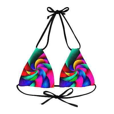 #ad Colorful Design Strappy Triangle Bikini Top AOP $37.99