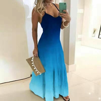 #ad Womens Sexy Boho Floral Beach Maxi Sundress Ball Gown Summer Strappy Long Dress $16.73