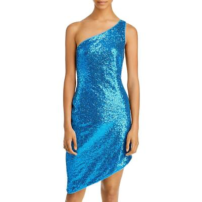Aqua Womens Blue Sequin One Shoulder Mini Cocktail and Party Dress M BHFO 4172 $13.99