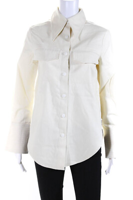 Divine Heritage Womens Long Sleeve Twill Button Up Shirt Ecru Size Extra Small $38.01