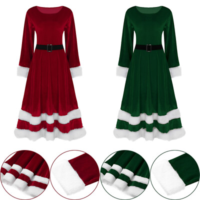 #ad Womens Maxi Dresses Long Sleeve Christmas Costume New Year Xmas Dress Halloween $29.75