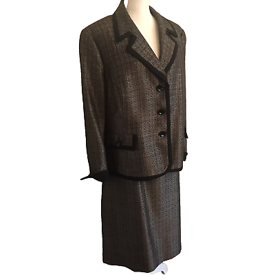 #ad Evan Picone Women#x27;s Light Brown Metallic 2PC Skirt Suit Notch Collar Size 20W $89.00