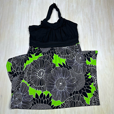 #ad Lane Bryant Black Green Floral Stretch Knit Halter Summer Maxi Dress 18 20 $31.50