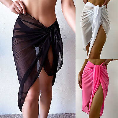 #ad US Women Sheer Wrap Knot WaiSt Cover Up Skirt MeSh Swimwear Beach Wrap Cover UpS $11.14