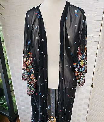 #ad #ad Womens Black Sheer Floral Kimono Beach Cover Etc One Size $17.00