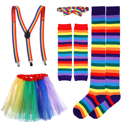 #ad Tutu Skirts for Girls Rainbow Clothes Tights Stage Outfit Suspenders Set $40.58