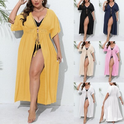 #ad Ladies Plus Size Swimsuit Cover Ups 3 4 Sleeve Beach Coverup Women Summer Loose $22.99
