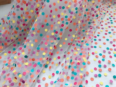 #ad Rainbow Printed Dots Embroidery Tulle Mesh Lace Fabric for DIY Skirt Bridal Veil $11.99
