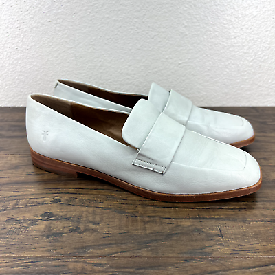 Frye Womens Size 8.5 Flats Slip On Loafers Square Toe Light Gray Leather Oxfords $39.88