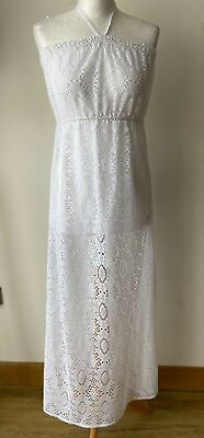 #ad White Crochet Backless Long Beach Dress Size S 8 10 GBP 11.00