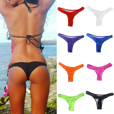 #ad Womens Brazilian Bikini Bottoms V Thong Cheeky Ruched Bottoms Swimwear Beachwear GBP 3.74
