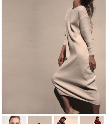 #ad Taiyo Luna Dress Small NWOT Cream Stretchy Sustainable Orig. $365 Midi Indie $182.00