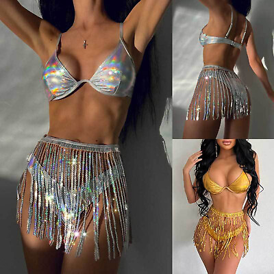 #ad Womens Swimwear High Waist Bikini Carnival 3 Piece Rave Outfits Self Tie Sexy $9.43