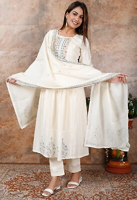 #ad EMBROIDERED Anarkali Kurta PANT Dupatta SET For Women And Girls Party Wear Dress $40.00