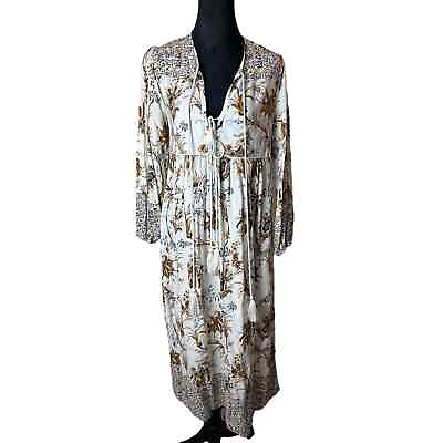 #ad Womens Maxi Dress Size M Multicolor Floral V Neck Long Sleeve Boho Peasant $30.00