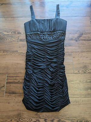 #ad Ruched Black Mini Cocktail Dress Dress Barn NWT Size 10 Black Gem Embellishments $21.00