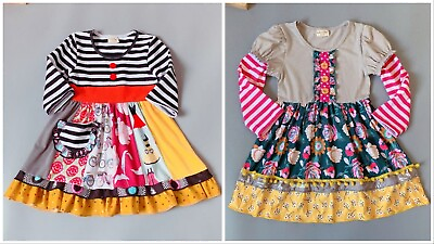 #ad NEW Girls Boutique Multi Print Long Sleeve Ruffle Dress 3 4 5 6 6 7 7 8 $12.99
