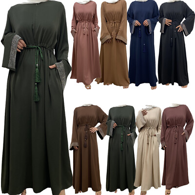 #ad #ad Dubai Women Muslim Long Sleeve Maxi Dress Abaya Kaftan Islamic Arab Party Gown C $54.10