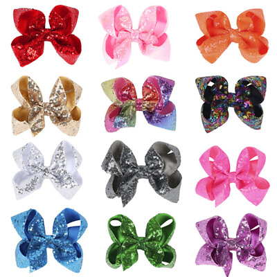 Women Girls Rainbow Lovely Large Big Hair Bow Sequins Shining Party Hair Clips $1.93